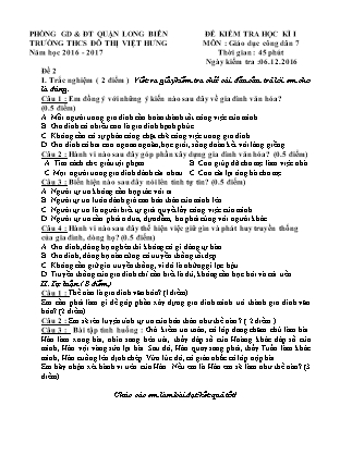 Đề kiểm tra học kì I Giáo dục công dân Lớp 7 - Năm học 2016-2017 - Trường THCS Đô thị Việt Hưng