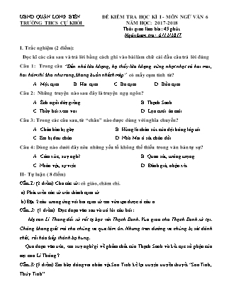 Đề kiểm tra học kì I Ngữ văn Lớp 6 - Năm học 2017-2018 - Trường THCS Cự Khối