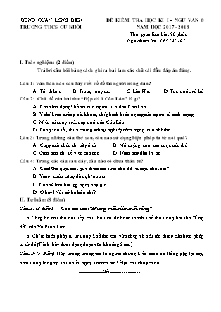 Đề kiểm tra học kì I Ngữ văn Lớp 8 - Năm học 2017-2018 - Trường THCS Cự Khối