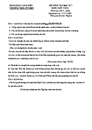 Đề kiểm tra học kì I Ngữ văn Lớp 8 - Năm học 2019-2020 - Trường THCS Cự Khối
