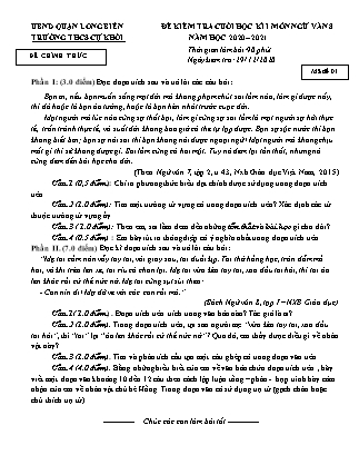 Đề kiểm tra học kì I Ngữ văn Lớp 8 - Năm học 2020-2021 - Trường THCS Cự Khối