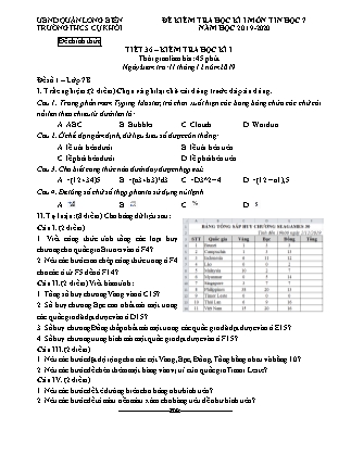 Đề kiểm tra học kì I Tin học Lớp 7 - Đề 1 - Năm học 2019-2020 - Trường THCS Cự Khối