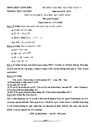 Đề kiểm tra học kì I Toán Lớp 6 - Năm học 2018-2019 - Trường THCS Cự Khối
