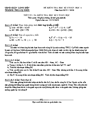 Đề kiểm tra học kì I Toán Lớp 6 - Năm học 2019-2020 - Trường THCS Cự Khối