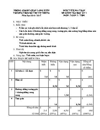 Đề kiểm tra học kì I Toán Lớp 7 (Mô hình mới) - Năm học 2016-2017 - Trường THCS Đô thị Việt Hưng