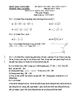 Đề kiểm tra học kì I Toán Lớp 7 - Năm học 2017-2018 - Trường THCS Cự Khối