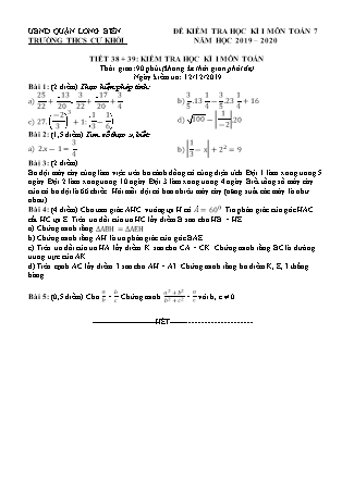 Đề kiểm tra học kì I Toán Lớp 7 - Năm học 2019-2020 - Trường THCS Cự Khối