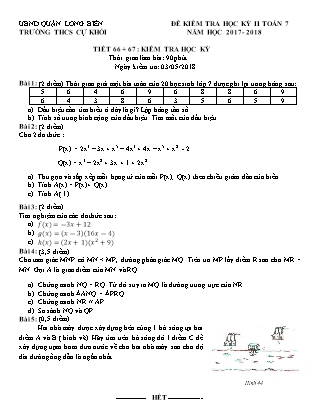 Đề kiểm tra học kì II Toán Lớp 7 - Năm học 2017-2018 - Trường THCS Cự Khối