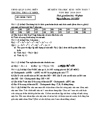 Đề kiểm tra học kì II Toán Lớp 7 - Năm học 2018-2019 - Trường THCS Cự Khối