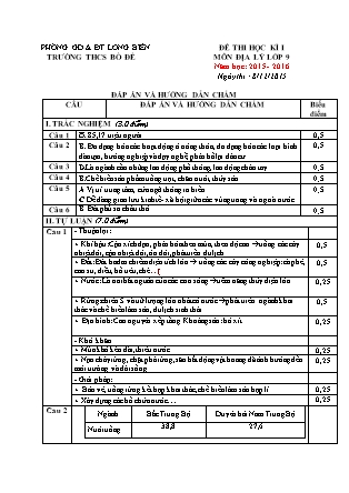 Đề thi học kì I Địa lí Lớp 9 - Năm học 2015-2016 - Trường THCS Bồ Đề