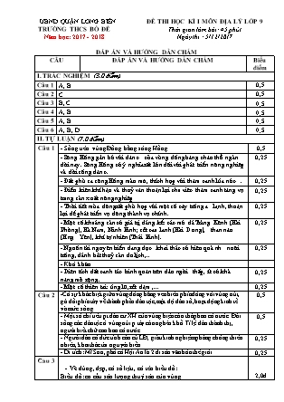 Đề thi học kì I Địa lí Lớp 9 - Năm học 2017-2018 - Trường THCS Bồ Đề