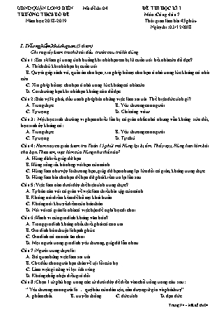 Đề thi học kì I Giáo dục công dân Lớp 7 - Mã đề 04 - Năm học 2018-2019 - Trường THCS Bồ Đề