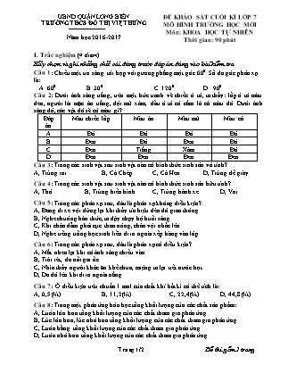 Đề thi học kì I Khoa học tự nhiên Lớp 7 - Đề 1 - Năm học 2016-2017 - Trường THCS Đô thị Việt Hưng