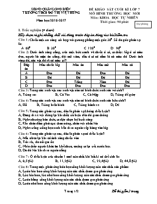 Đề thi học kì I Khoa học tự nhiên Lớp 7 - Đề 2 - Năm học 2016-2017 - Trường THCS Đô thị Việt Hưng