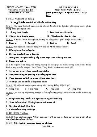 Đề thi học kì I Ngữ văn Lớp 6 - Đề 2 - Năm học 2016-2017 - Trường THCS Bồ Đề