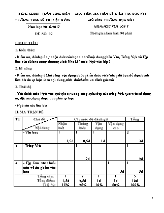 Đề thi học kì I Ngữ văn Lớp 7 (Mô hình mới) - Năm học 2016-2017 - Trường THCS Đô thị Việt Hưng