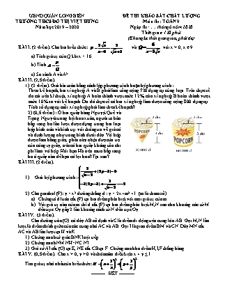 Đề thi khảo sát chất lượng Toán Lớp 9 - Năm học 2019-2020 - Nguyễn Thị Thu Phương