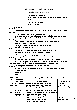 Giáo án Khám phá khoa học Lớp Chồi - Đề tài: Một số loại rau bắp cải, rau thì là, củ su hào, quả bí xanh