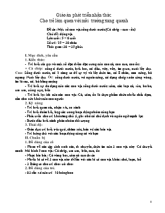 Giáo án Khám phá môi trường xung quanh Lớp Lá - Đề tài: Một số con vật sống dưới nước (Cá chép, cua, ốc)