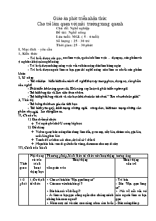 Giáo án Làm quen môi trường xung quanh Lớp Lá - Đề tài: Nghề nông