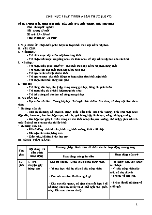 Giáo án Làm quen với toán Lớp Lá - Đề tài: Nhận biết, phân biệt khối cầu, khối trụ, khối vuông, khối chữ nhật