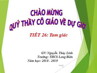 Bài giảng Hình học Lớp 6 - Tiết 26: Tam giác - Năm học 2018-2019 - Nguyễn Thùy Linh