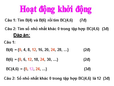 Bài giảng Số học Lớp 6 - Tiết 34, Bài 18: Bội chung nhỏ nhất - Dương Ngọc Lan