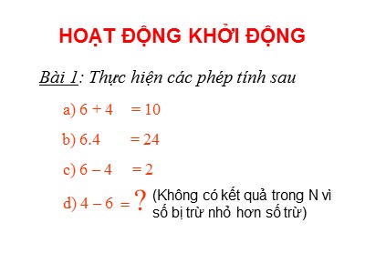 Bài giảng Số học Lớp 6 - Tiết 40: Làm quen với số nguyên âm - Dương Ngọc Lan