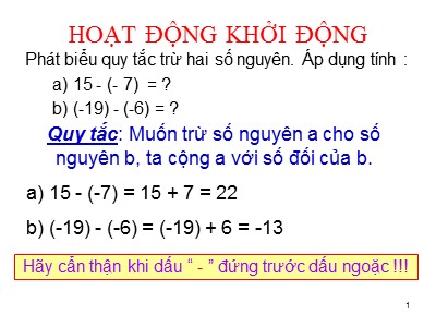 Bài giảng Số học Lớp 6 - Tiết 50, Bài 8: Quy tắc dấu ngoặc - Dương Ngọc Lan