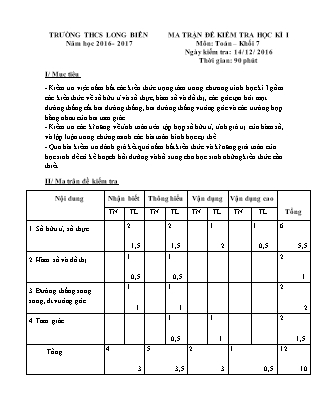 Đề kiểm tra học kì I Toán Lớp 7 - Năm học 2016-2017 - Trường THCS Long Biên
