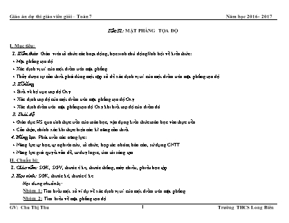 Giáo án Đại số Lớp 7 - Tiết 31: Mặt phẳng tọa độ - Năm học 2016-2017 - Chu Thị Thu