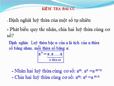 Bài giảng Đại số Lớp 7 - Chương 1, Bài 5: Lũy thừa của một số hữu tỉ - Năm học 2019-2020