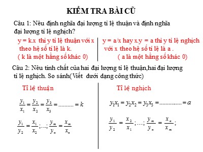 Bài giảng Đại số Lớp 7 - Chương 2, Bài 4: Một số bài toán về đại lượng tỉ lệ nghịch - Năm học 2019-2020