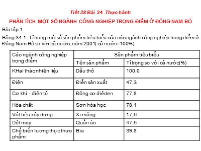 Bài giảng Địa lí Lớp 9 - Bài 34: Thực hành Phân tích một số ngành công nghiệp trọng điểm ở Đông Nam Bộ - Năm học 2018-2019