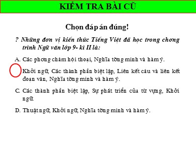 Bài giảng Ngữ văn Lớp 9 - Tiết 141, Bài 27: Ôn tập phần Tiếng việt