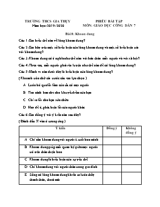 Bài tập ôn bài 8 Giáo dục công dân Lớp 7 - Năm học 2020-2021 - Trường THCS Gia Thụy