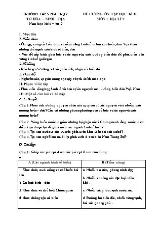 Đề cương ôn học kì II Địa lí Lớp 9 - Năm học 2016-2017 - Trường THCS Gia Thụy