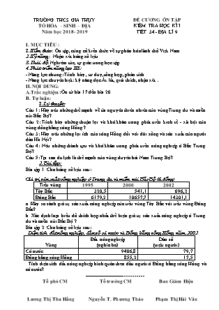 Đề cương ôn tập học kì I Địa lí Lớp 9 - Năm học 2018-2019 - Trường THCS Gia Thụy