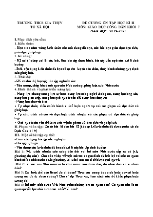 Đề cương ôn tập học kì II Giáo dục công dân Lớp 7 - Năm học 2019-2020 - Trường THCS Gia Thụy