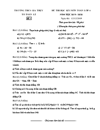 Đề kiểm tra học kì I Toán Lớp 6 - Năm học 2019-2020 - Trường THCS Gia Thụy