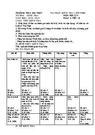 Đề kiểm tra một tiết học kì I Địa lí Lớp 9 - Năm học 2018-2019 - Trường THCS Gia Thụy