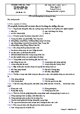 Đề thi giữa học kì I Địa lí Lớp 9 - Mã đề 101 - Năm học 2020-2021 - Trường THCS Gia Thụy