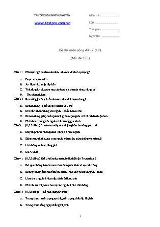 Đề thi học kì I Giáo dục công dân Lớp 7 - Mã đề 155 - Năm học 2018-2019 - Trường THCS Gia Thụy