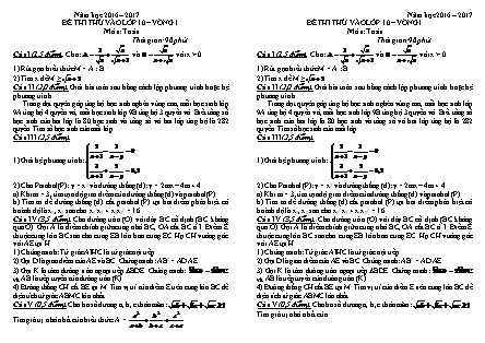 Đề thi thử vào Lớp 10 THPT Toán Lớp 9 vòng 1 - Năm học 2016-2017