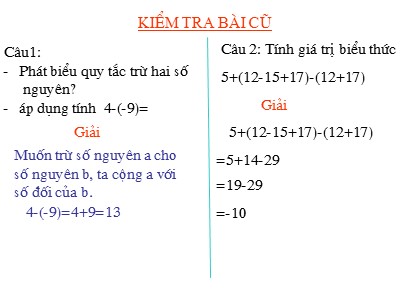 Bài giảng Số học Lớp 6 - Chương 2, Bài 8: Quy tắc dấu ngoặc - Năm học 2019-2020