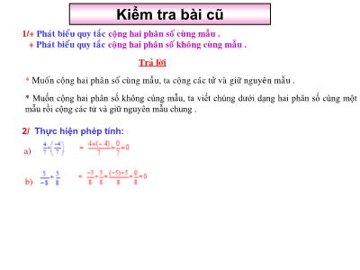 Bài giảng Số học Lớp 6 - Chương 3, Bài 9: Phép trừ phân số - Năm học 2019-2020