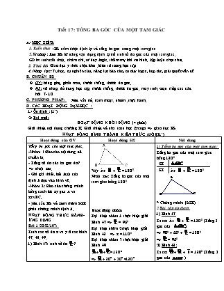 Giáo án Hình học Lớp 7 - Tiết 17: Tổng ba góc của một tam giác - Năm học 2019-2020