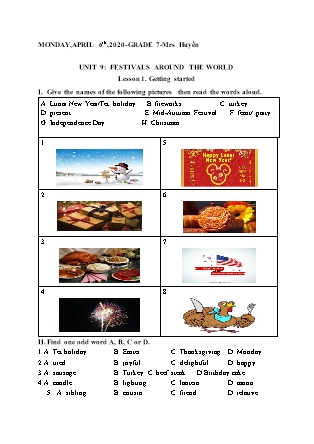 Bài tập Tiếng Anh Lớp 7 - Unit 9: Festivals around the world - Lesson 1: Getting started