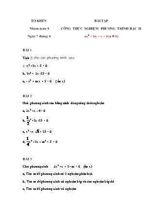 Bài tập Toán Lớp 9 - Công thức nghiệm phương trình bậc II