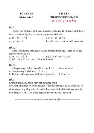 Bài tập Toán Lớp 9 - Phương trình bậc II